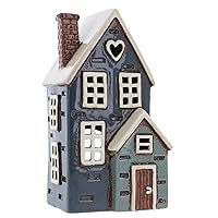 Shudehill Giftware Ceramic Village Pottery Porch Tealight Holder, Navy Blue Beautiful Housewarming Gift, Home Decor, Candle Holder