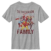Marvel Avengers The Family Season Group Christmas Boys T-Shirt, Athletic Heather, X-Small