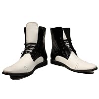 PeppeShoes Modello Troopero - Handmade Italian Mens Color White High Boots - Cowhide Smooth Leather - Lace-Up