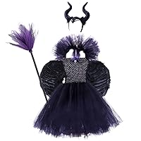 Halloween Girls' Maleficent Witch Costumes,Mesh Puffy Witch Dresses,Holiday Party Stage Performance Costumes.