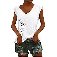Sales Today Clearance Prime Women's Cap Sleeve Tank Tops V Neck Solid Print Casual Loose Basic Shirt Summer Fashion Classic Blouses T-Shirt Chemisier Long Femme
