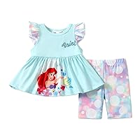Disney Princess Toddler Girl Outfits Ruffle Sleeve Top and Pants Set 2-6 Years…