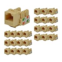 LOGICO 25 Pieces Cat6 Keystone Jacks Ivory with Dust Cap – 22-26 AWG PCB Female RJ45 Connectors for Network Ethernet Wall Jack Insert | Cat6 110 Punch Down Block Socket 8-Port, 8-Connector (8P8C)