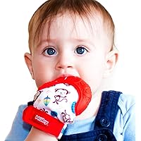 Nuby Soothing Teething Mitten with Hygienic Travel Bag, Red Monkey, 1 Count (Pack of 1)