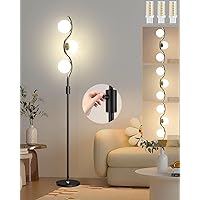Lightdot 60IN Dimmable (Brightness Adjustable) Gold Floor Lamp, Mid Century Standing Lamps with 3 Globe Soft Warm White Eye Care 3000K Bulbs Included, Modern Tall Lamp for Bedroom Office
