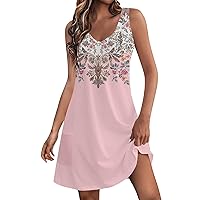 COTECRAM Women's Summer Dresses 2024 Beach Casual Sleeveless Floral Print Boho Tank Dress V Neck Loose Sundress with Pocket