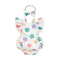 Douhoow Newborn Baby Girl Clothes Baby Girl Romper Flowers Waffle Romper Baby Girl Bodysuit with Headband