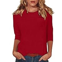 Business Casual Tops for Women Women's Three Quarter Sleeve Top with Pockets, S XXXL