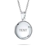 Bling Jewelry Personalized Engrave Simple Plain Dome Round Circle Traditional Keepsake Photo Locket For Women Teens Holds Photos Pictures .925 Silver Necklace Pendant Medium Large