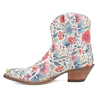 Dingo Womens Pixie Rose Floral Leather Round Toe Casual Boots Mid Calf Low Heel 1-2