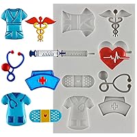Nurse Graduation Themed Fondant Molds Silicone Doctor Nurse Grad Hat Medical Equipment Candy Mold For Cake Decorating Cupcake Topper Candy Chocolate Gum Paste Polymer Clay
