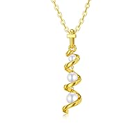 MRENITE 14k Solid Yellow Gold with Freshwater Cultured Pearl Necklace Spiral Ribbon/Fans Sector Skirt Pendant Fine Jewelry Gifts for Women Her