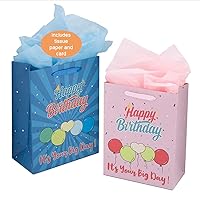 RNORRI 13'' Gift Bags Large Size With Tissue Paper And Cards, Happy Birthday Gift Bags With Handles,Birthday Bags For Party, Birthday, Baby Shower, Girl, Boy, Man, Woman- 2Pcs