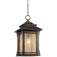Hickory Point Rustic Mission Outdoor Ceiling Light Hanging Lantern Bronze Metal 19 1/4