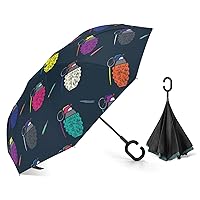Colorful Grenades Inverted Umbrellas Automatic Open Windproof & Rainproof Car Umbrella Double Layer C-Shape Handle Free