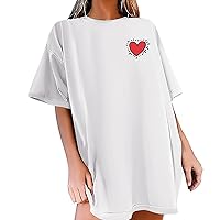 Ladies Tops and Blouses for Spring Women's Casual and Fashionable Simple Letter Print Crew Neck Oversized T Sh