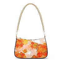 Shoulder Bags for Women Corn Poppy Orange Flower Hobo Tote Handbag Small Clutch Purse with Zipper Closure