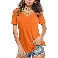 Womens Tops,Summer Short Sleeve V Neck Shirt Casual Sexy Solid Plus Size Loose Tees Top Fashion Blouse