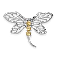 925 Sterling Silver Polished Prong set Open back Rhodium Citrine Dragonfly Pendant Necklace Measures 20x28mm Wide Jewelry Gifts for Women