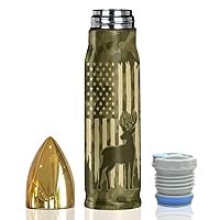 Deer American Flag Camouflage 17oz Stainless Steel Bullet Tumbler - Deer Hunting Gifts for Men - Unique Birthday Fathers day or Christmas Gifts for Hunters