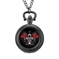 Gothic Silver Ankh Vampire with Red Wings Pocket Watch Fashion Pendant Watches Necklace With Chain For Friend Lover Family Gifts