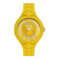 Versus Versace Fire Island Collection Luxury Womens Watch Timepiece with a Yellow Strap Featuring a Yellow Case and Yellow Dial