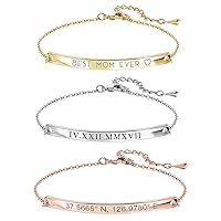 MignonandMignon Gold Name Bar Engraved Bracelet Personalized Mother's Day Gift for Women Handmade Friendship Anniversary Bridesmaid Wedding Jewelry Birthday Graduation -12BR