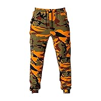Mens Pants Stretch,Casual Cargo Baggy Pant Plus Size Camouflage Elastic Waist Multi Drawstring Pocket Trousers