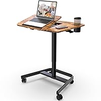 JOY worker Mobile Standing Desk, Height Adjustable Table, 60° Tiltable Rolling Laptop Desk, Portable Sit Stand Desk with Wheels Cup Holder for Bed Couch Hospital, Holds Up to 22lbs, Rustic