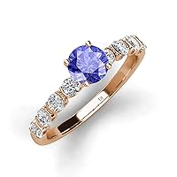 Round Tanzanite Bezel Set Diamond 1 3/8 ctw Womens Engagement Ring 14K Gold