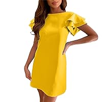 Tiered Maxi Dress,Women's Holiday Midi Dress High Neck Short Sleeve Bohemian Beach Dress Maternity Swing Dress