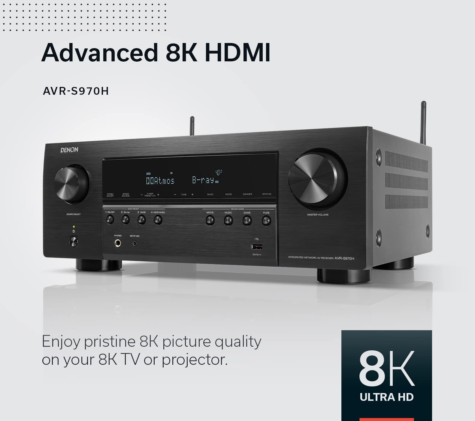 Denon AVR-S970H 8K Ultra HD 7.2 Channel (90Watt X 7) AV Receiver 2020 Model - Built for Gaming, Music Streaming, 3D Audio & Video, Alexa + HEOS, Black