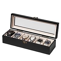 Watch Box, Watch Case for Men Women with Large Glass Lid, Wooden Watch Display Storage Box with 6 - Slots, Black Mens Watch Box Organizer for Gift