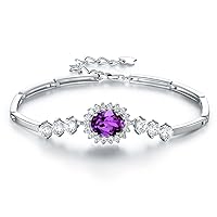 Princess Diana Royal Engagement Style Birthstone 925 Sterling Silver Bracelets 16+4cm Platinum Plated Fine Jewelry for Women
