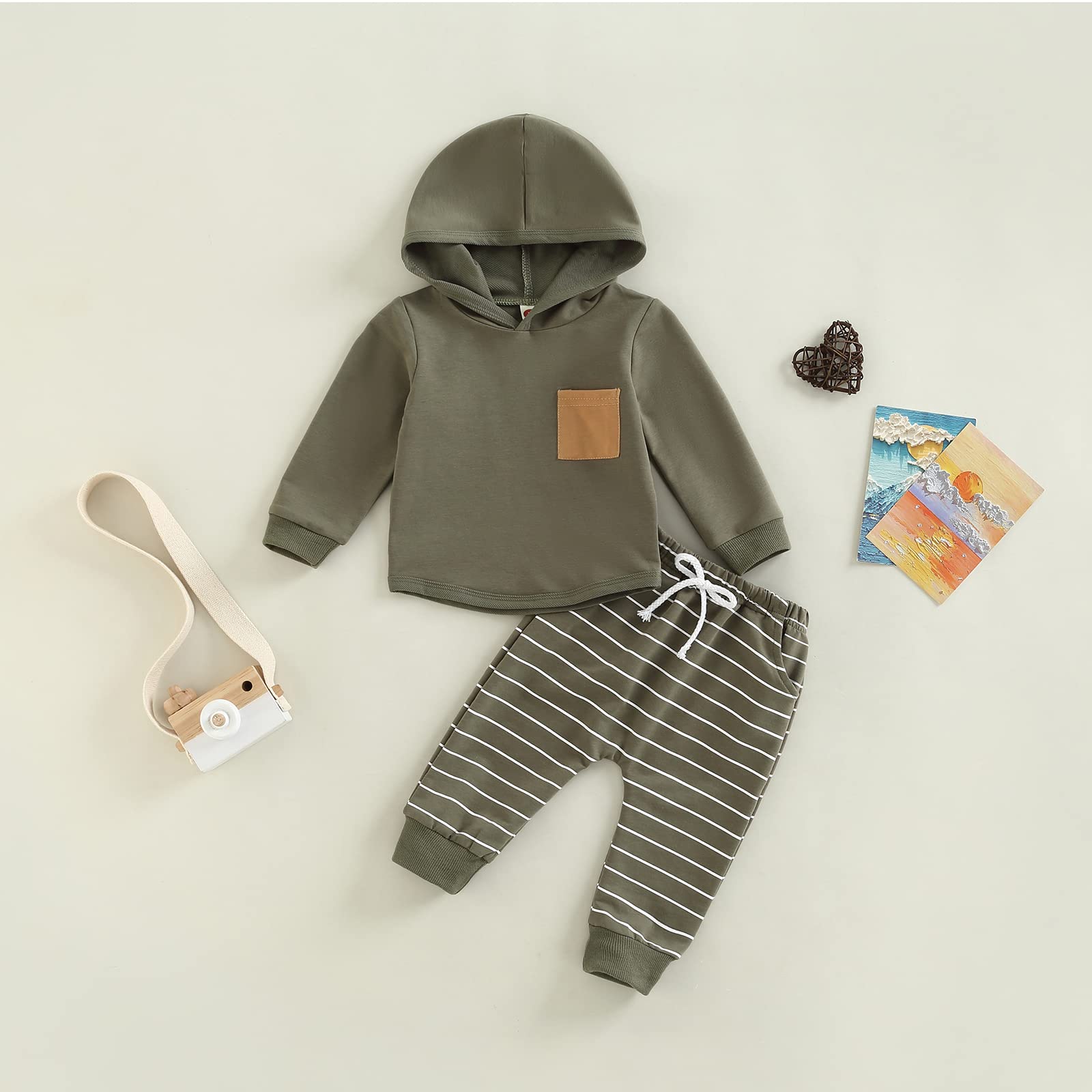 Baby Boys Clothes 3 6 9 12 18 24M 3T Pants Set Hooded Patchwork Hoodie Striped Sweatpants Fall Winter Outfit