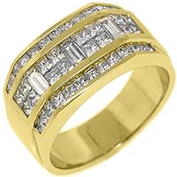 18k Yellow Gold Mens Invisible Set Princess & Baguette Diamond Ring 2.42 Carats