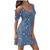 Casual Day Dresses for Womens Summer Cold Shoulder Sexy Dress Floral Casual Plus Size Swing Vacation T-Shirt Dresses