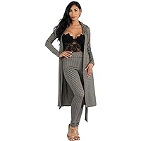 Women's Houndstooth Print Long Sleeve Cardigans/Cover Ups and High Waisted Pants Casual Outfit 2 Piece Set