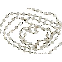 Gems For Jewels 4 mm White Moonstone Faceted Rondelle Beads in 925 Silver Wire Wrapped Rosary Style Chain for Jewelry Making Moonstone Beaded Chain for Jewelry Making (1 Foot-5 Feets) 1 Foot, Silver
