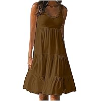 Todays Daily Deals Clearance Women's 2024 Summer Tank Dress Sleeveless Basic Swing T Shirt Dress Casual Tiered Loose Beach Sundress Vacation Outfits Vestidos De Mujer