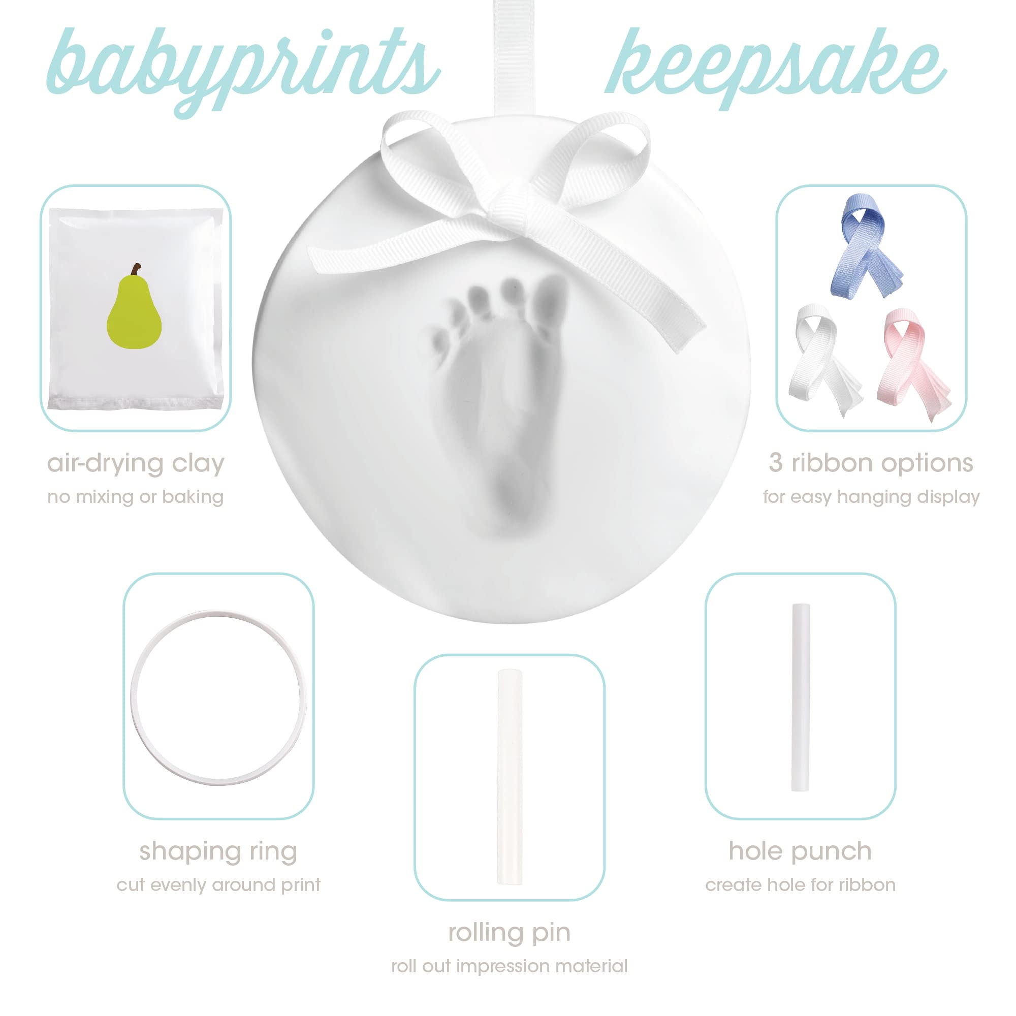 Pearhead Babyprints Handprint or Footprint Keepsake, Baby Christmas Ornament, DIY Clay Ornament Kit, Baby's First Christmas, Newborn Holiday Keepsake Ornament, Gift For New And Expecting Parents