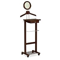 Winsome Wood Valet Stand With Mirror, Drawer, Tie Hook, Casters, Antique Walnut (94155)