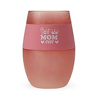 HOST Best Mom Ever Wine Freeze Cooling Cup with Freezing Gel Wine Glasses Mother's Day Gifts for Mom, Mom Birthday Gifts, Gifts for Wife, 8.5 oz, Pink