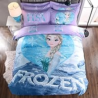 CASA 100% Cotton Kids Bedding Set Girls Frozen Elsa Duvet Cover and Pillow case and Flat Sheet,Girls,3 Pieces,Twin