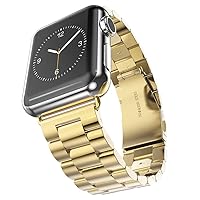 Watch Strap 38/40 / 42 / 44mm Stainless Steel Entity Three Chain Push-Button Hidden Clasp Steel Strip Watch Band Replacement Band Compatible with Apple Watch iWatch Series 4/3/2/1 (Gold, 44mm)