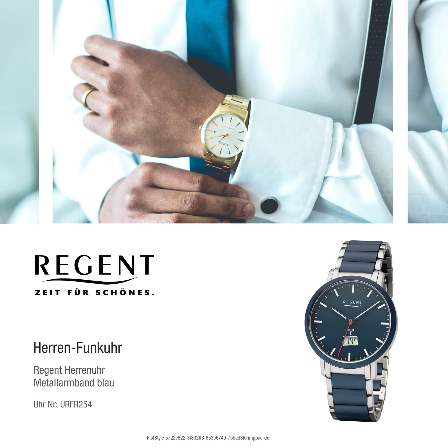 REGENT Herren Analog Quarz Uhr mit Edelstahl/KER Armband 11030182
