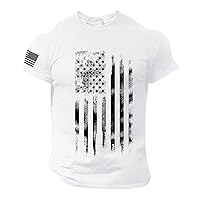 July 4th Shirts Men Summer Short Sleeve Printed T-Shirt Casual Neck Retro Independence Day Street Track Tops