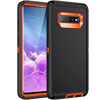 for Galaxy S10 Case,Shockproof 3-Layer Full Body Protection [Without Screen Protector] Rugged Heavy Duty High Impact Hard Cover Case for Samsung Galaxy S10,Black/Orange
