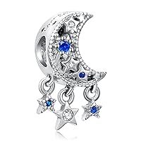 Doyafer 925 Sterling Silver Star Moon Pendant Charm Women Bracelet necklace Beads Charms Set Safety chain ，Birthday holiday gifts