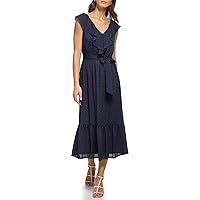 DKNY Women's with Ruffle V-Neck Wear to Work Dress